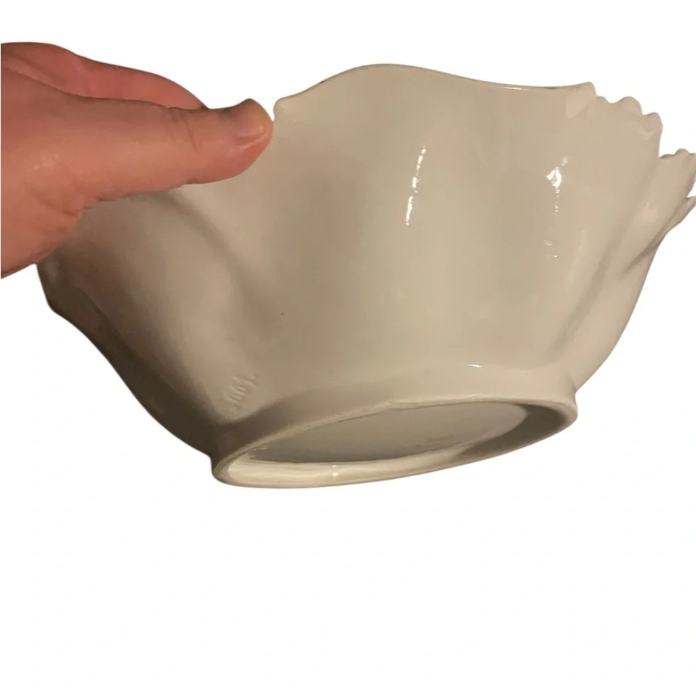 Antique German Porcelain China white/floral gold scalloped edge serving bowl